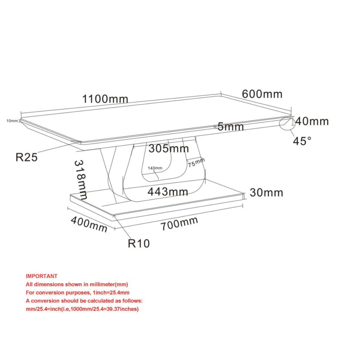 Table basse rectangulaire Corvus en gris chaud