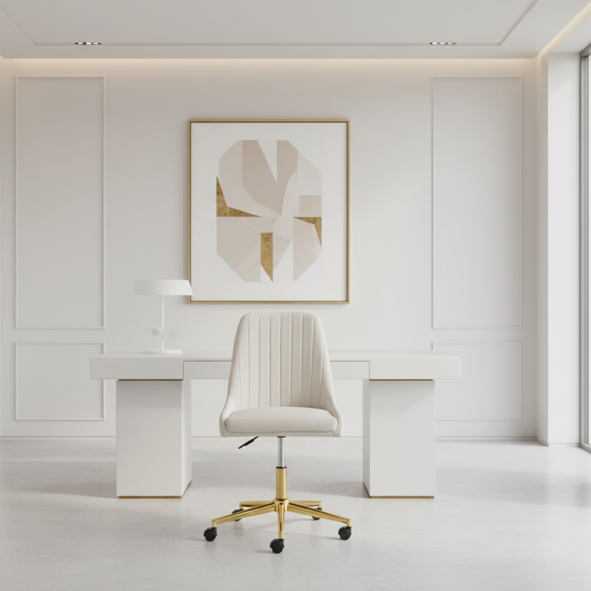 MOIRA OFFICE CHAIR GY-OC-1977G Morgan Ivory GOLD POLISHED LEG