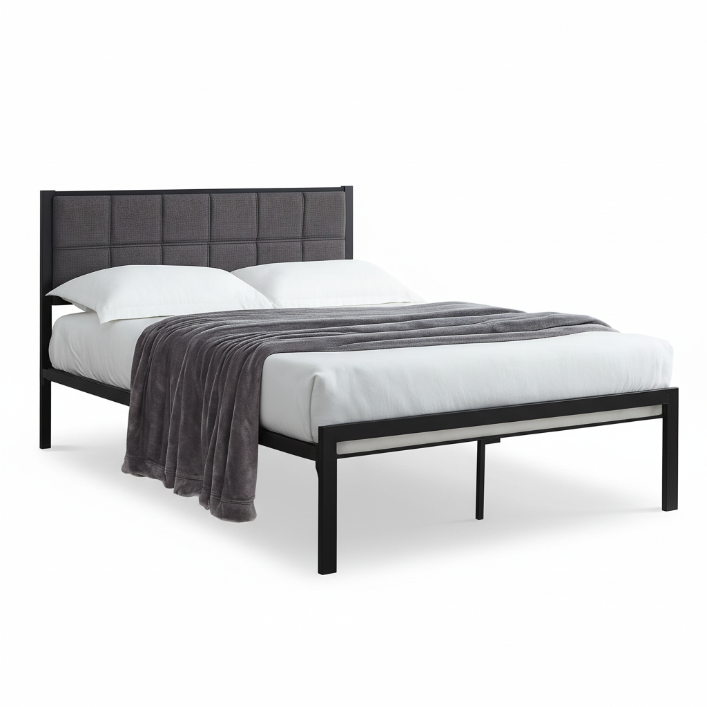 Lit IF-105 avec tête de lit rembourrée en tissu gris