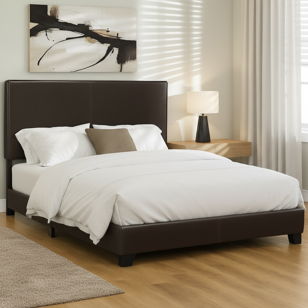 LIT - QUEEN SIZE / SIMILI CUIR MARRON FONCÉ