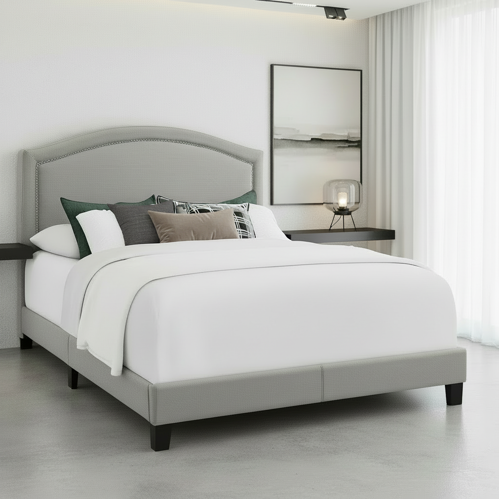 LIT - QUEEN SIZE / LIN GRIS AVEC BORDURE CHROMÉE