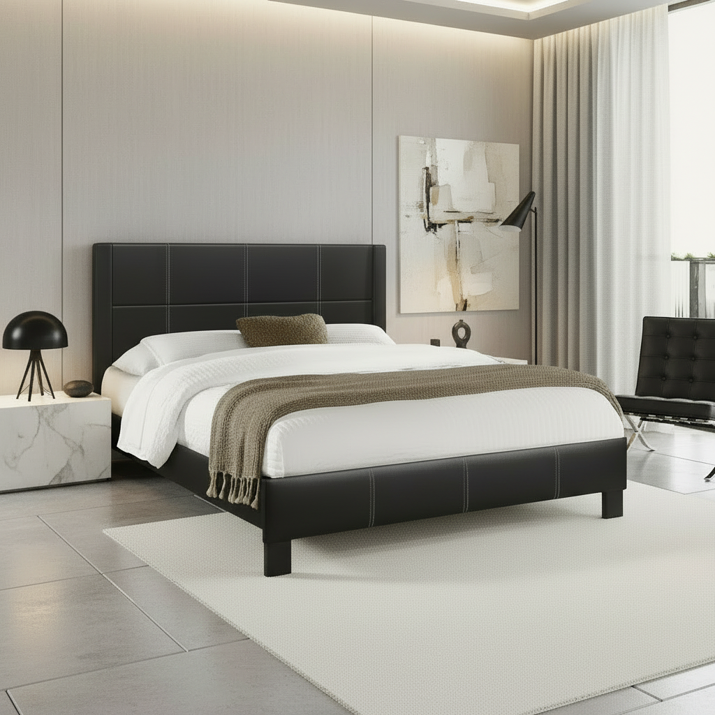 Lit IF-5350 en PU noir avec coutures contrastées