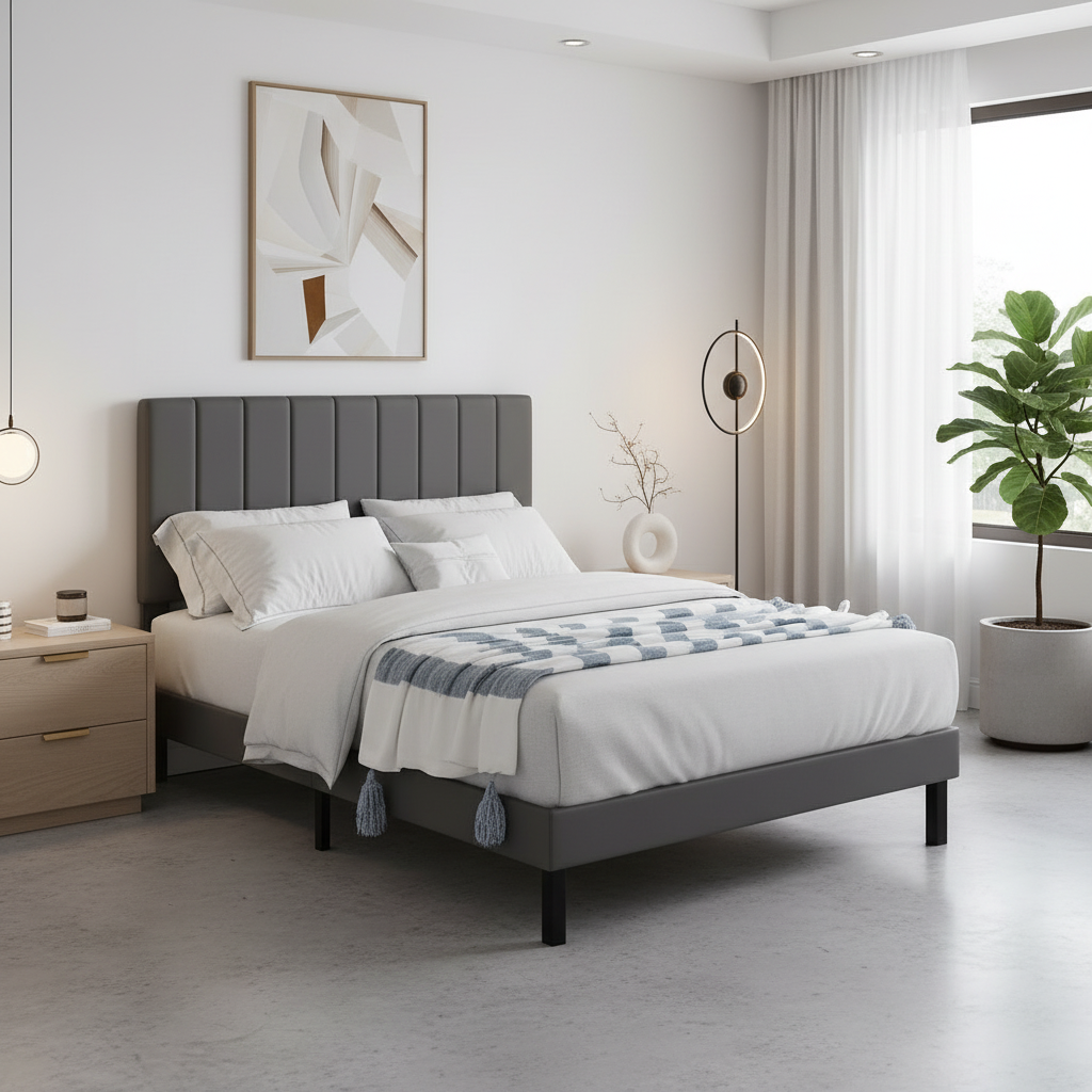 Lit double en PU gris IF-5361