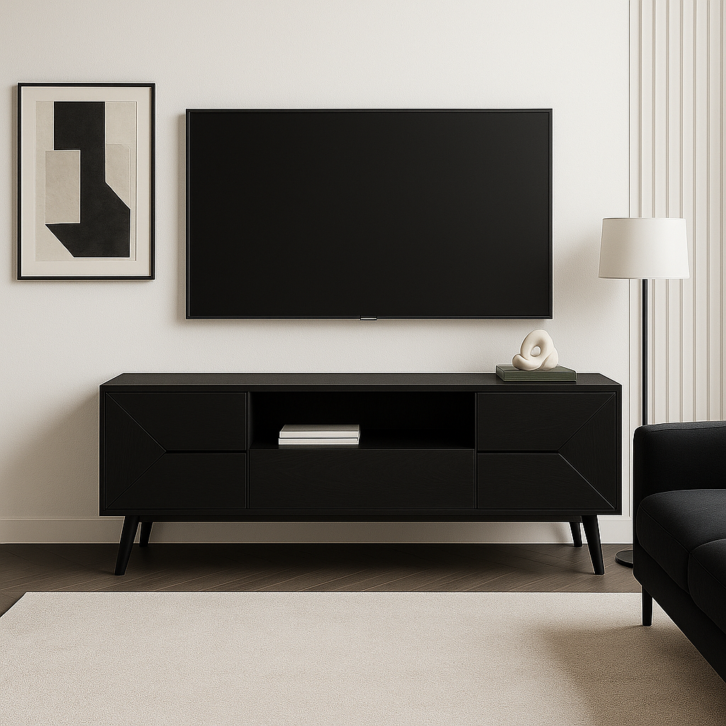 MEUBLE TV - 72"L / ASPECT BOIS NOIR AVEC RANGEMENT