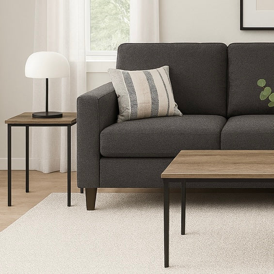 TABLE SET - 3PCS SET / WHITE MARBLE / BLACK METAL