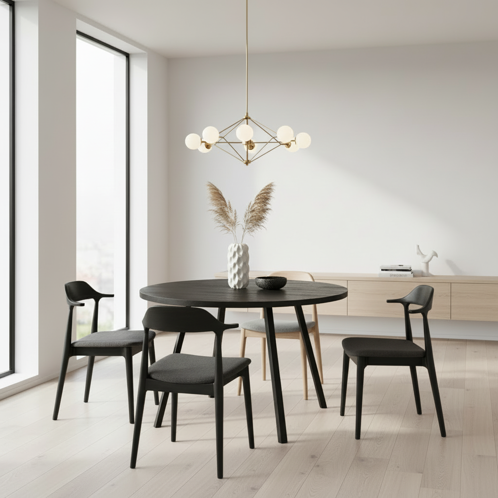 TABLE À MANGER - 48" DE DIAMÈTRE / BOIS RÉCUPÉRÉ GRIS / MÉTAL NOIR