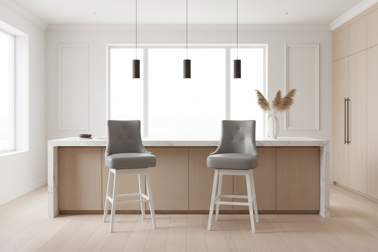 BARSTOOL - 2PCS / 46"H / BLACK LEATHER-LOOK / SWIVEL