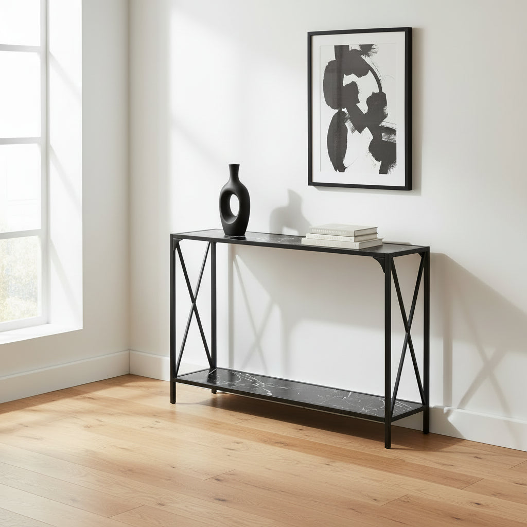 ACCENT TABLE - 48"L / WHITE / WHITE METAL HALL CONSOLE