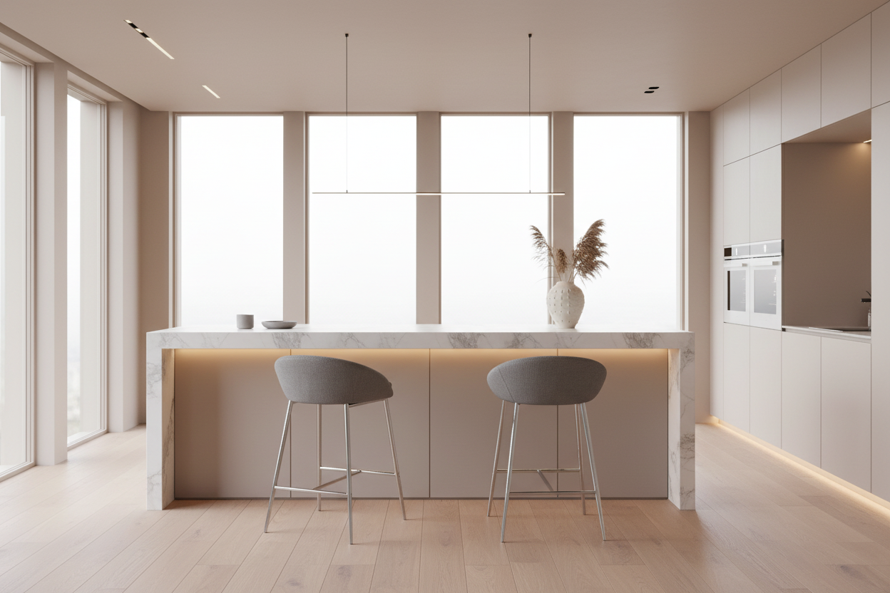 BARSTOOL - 2PCS / WHITE / CHROME BASE / COUNTER HEIGHT