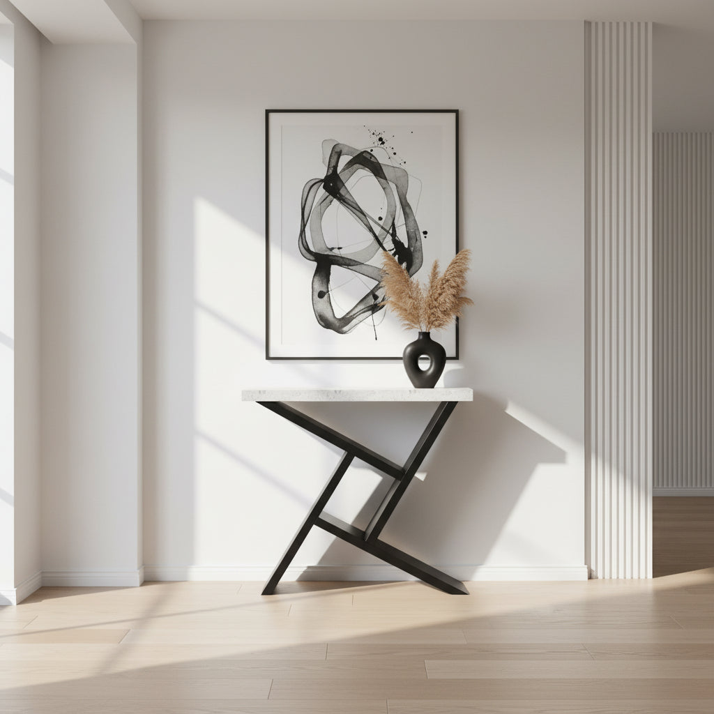 TABLE D'APPOINT - 91 cm (36 po) / BLANC / CONSOLE D'ENTRÉE ASPECT CIMENT