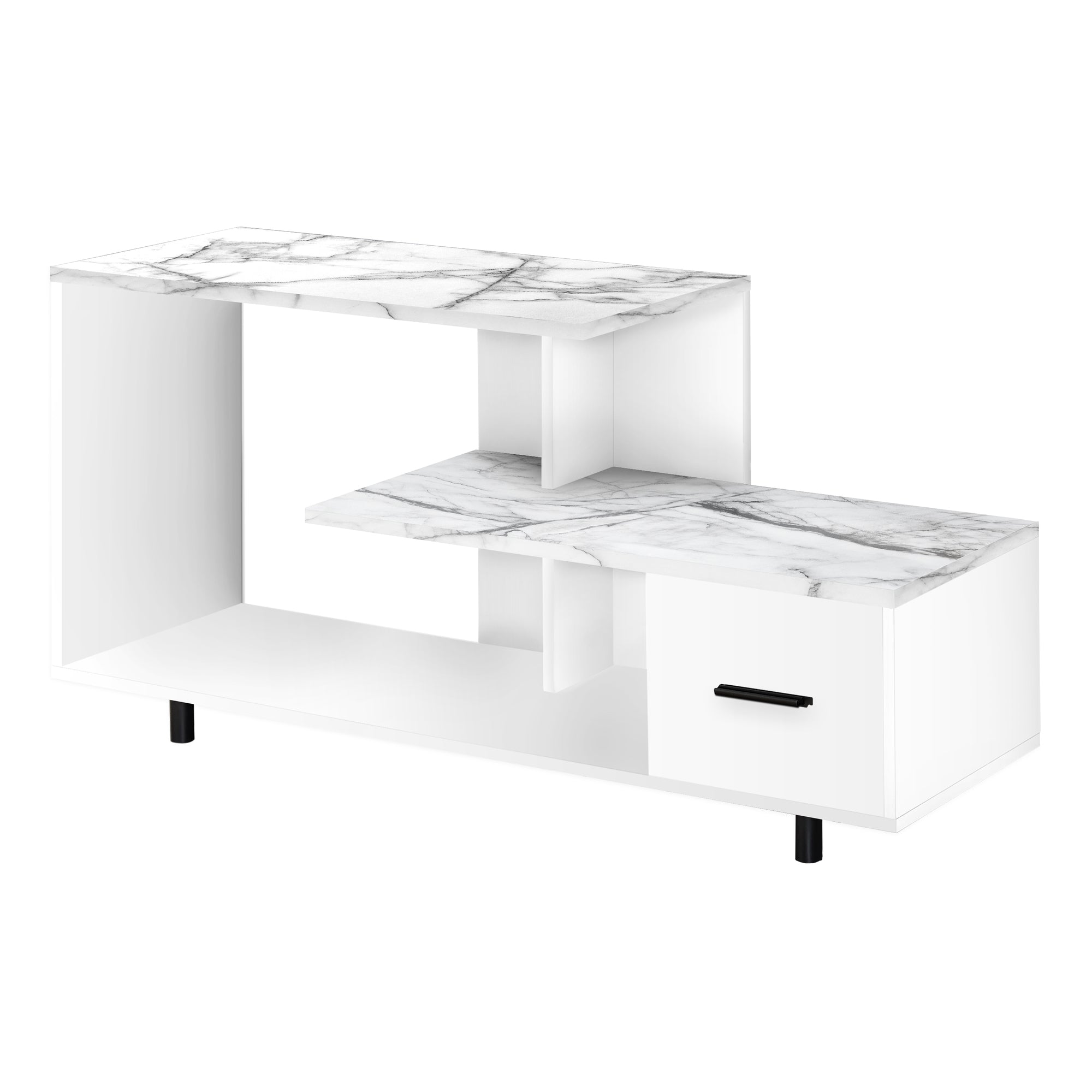 TV STAND - 48"L / BLACK / BLACK MARBLE TOP / 1 DRAWER