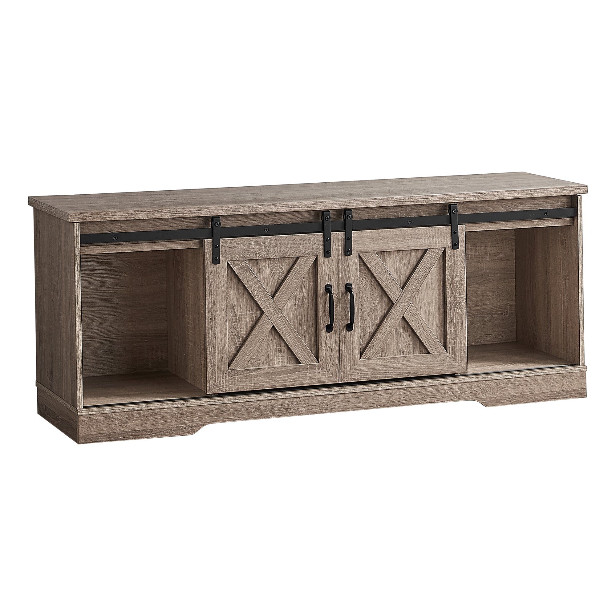 TV STAND - 60"L / BROWN RECLAIMED-LOOK / 2 SLIDING DOORS