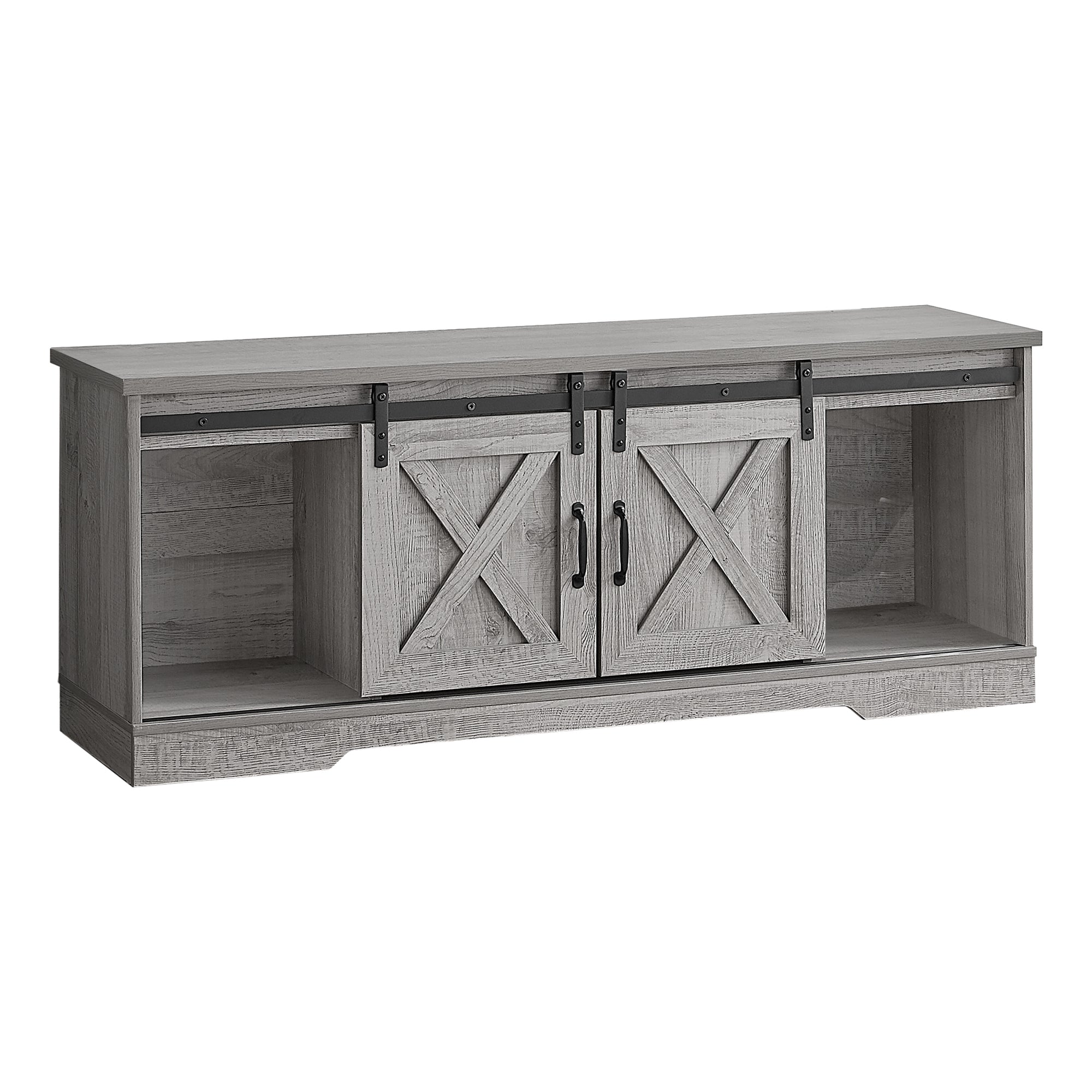 TV STAND - 60"L / BROWN RECLAIMED-LOOK / 2 SLIDING DOORS