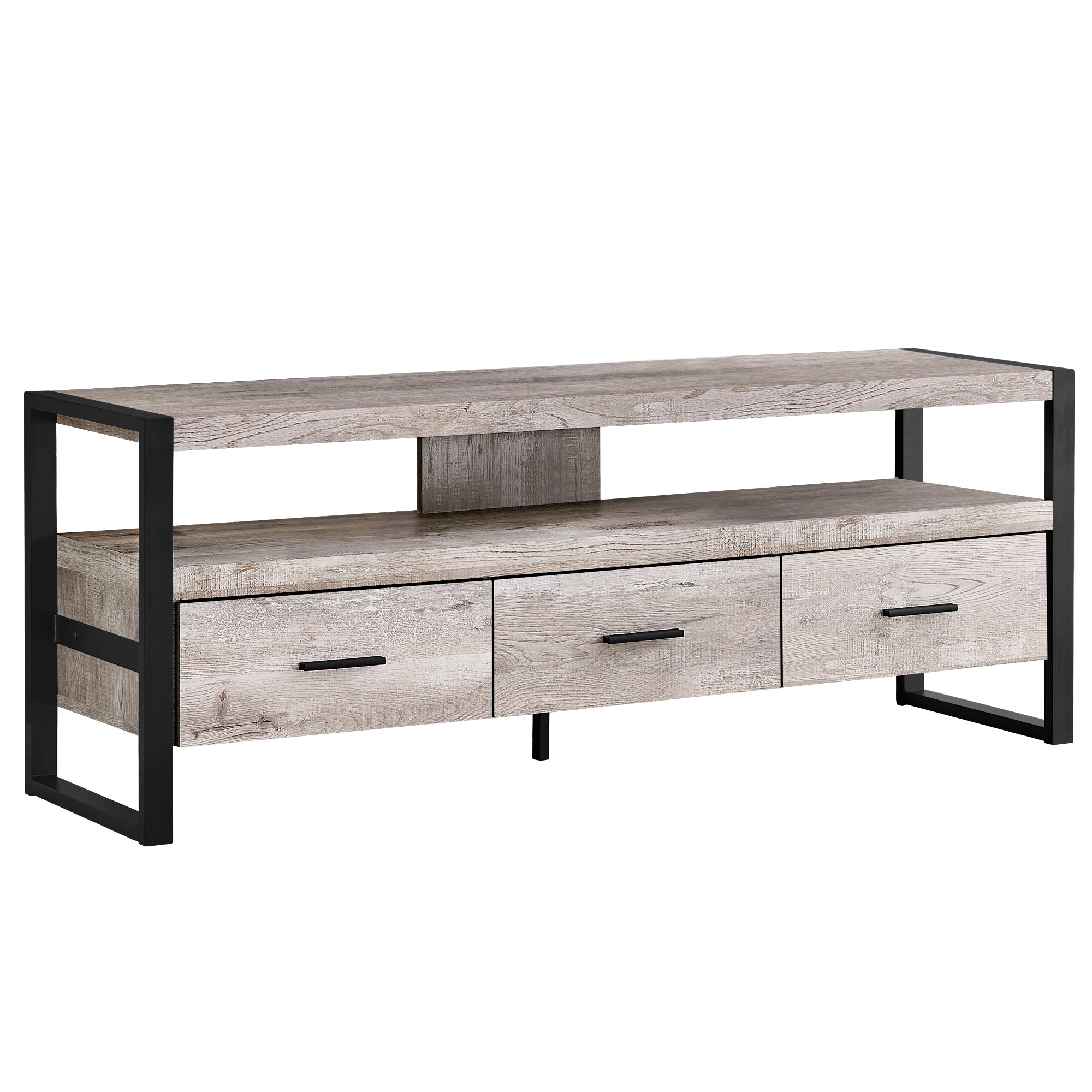 TV STAND - 60"L / BROWN RECLAIMED WOOD-LOOK / 3 DRAWERS