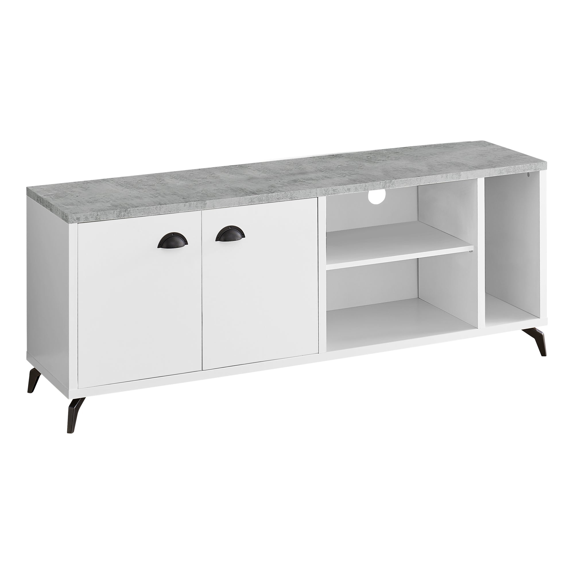 TV STAND - 60"L / GREY CONCRETE / MEDIUM BROWN RECLAIMED