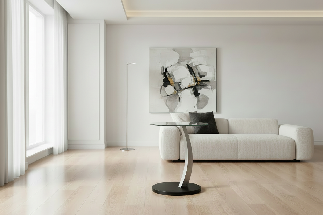 TABLE D'APPOINT - ESPRESSO BOIS COURBÉ AVEC VERRE TREMPÉ