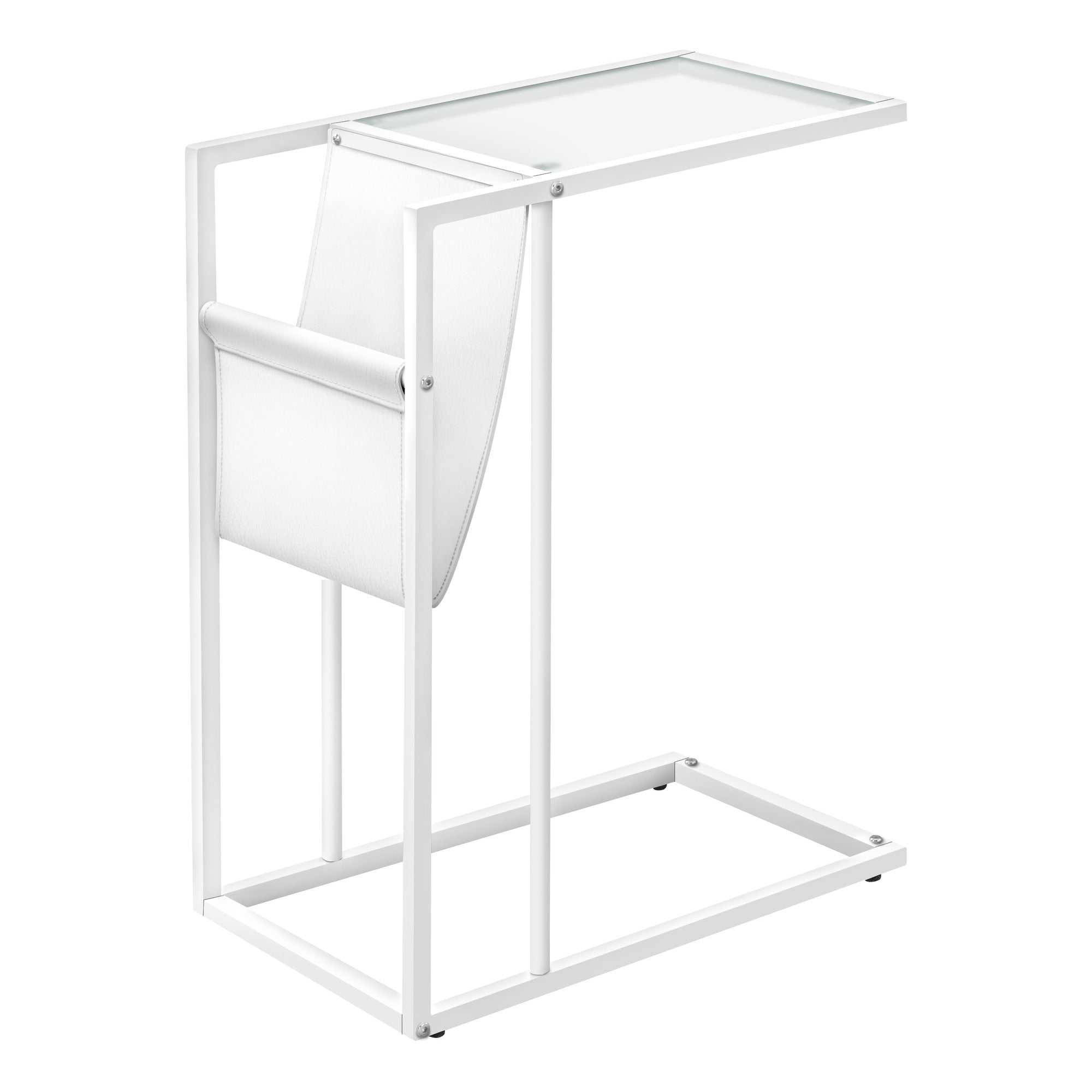 ACCENT TABLE - WHITE / CHROME METAL WITH A MAGAZINE RACK