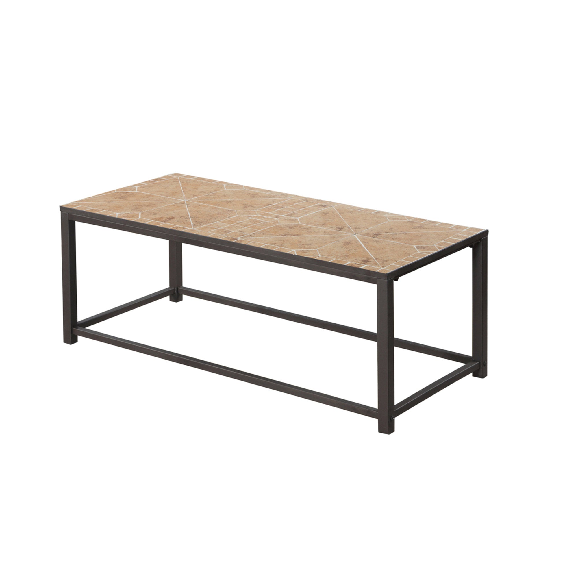 COFFEE TABLE - GREY / BLUE TILE TOP / HAMMERED SILVER