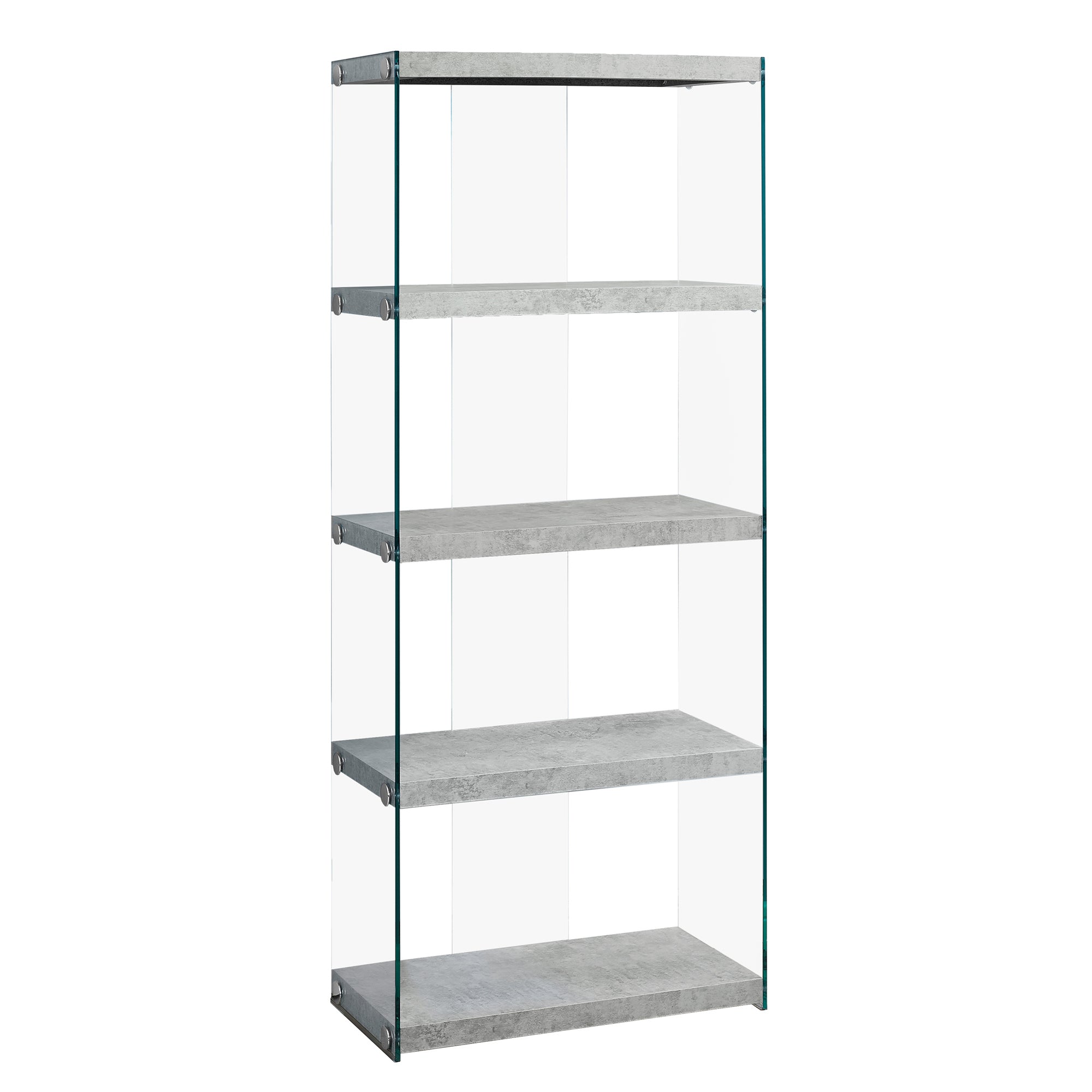BOOKCASE - 60"H / DARK TAUPE WITH TEMPERED GLASS