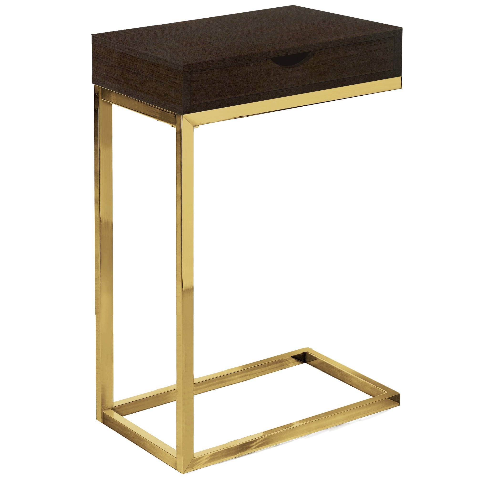 ACCENT TABLE - CHROME METAL / GLOSSY WHITE WITH A DRAWER