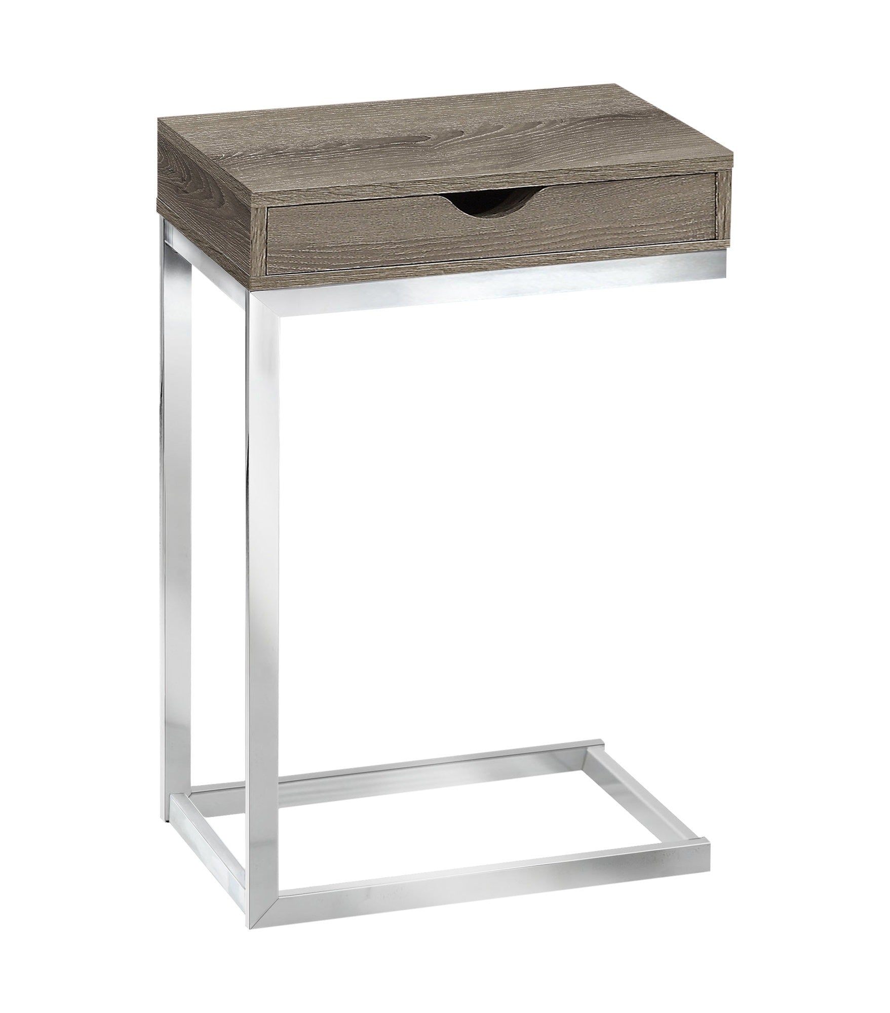 ACCENT TABLE - CHROME METAL / GLOSSY WHITE WITH A DRAWER