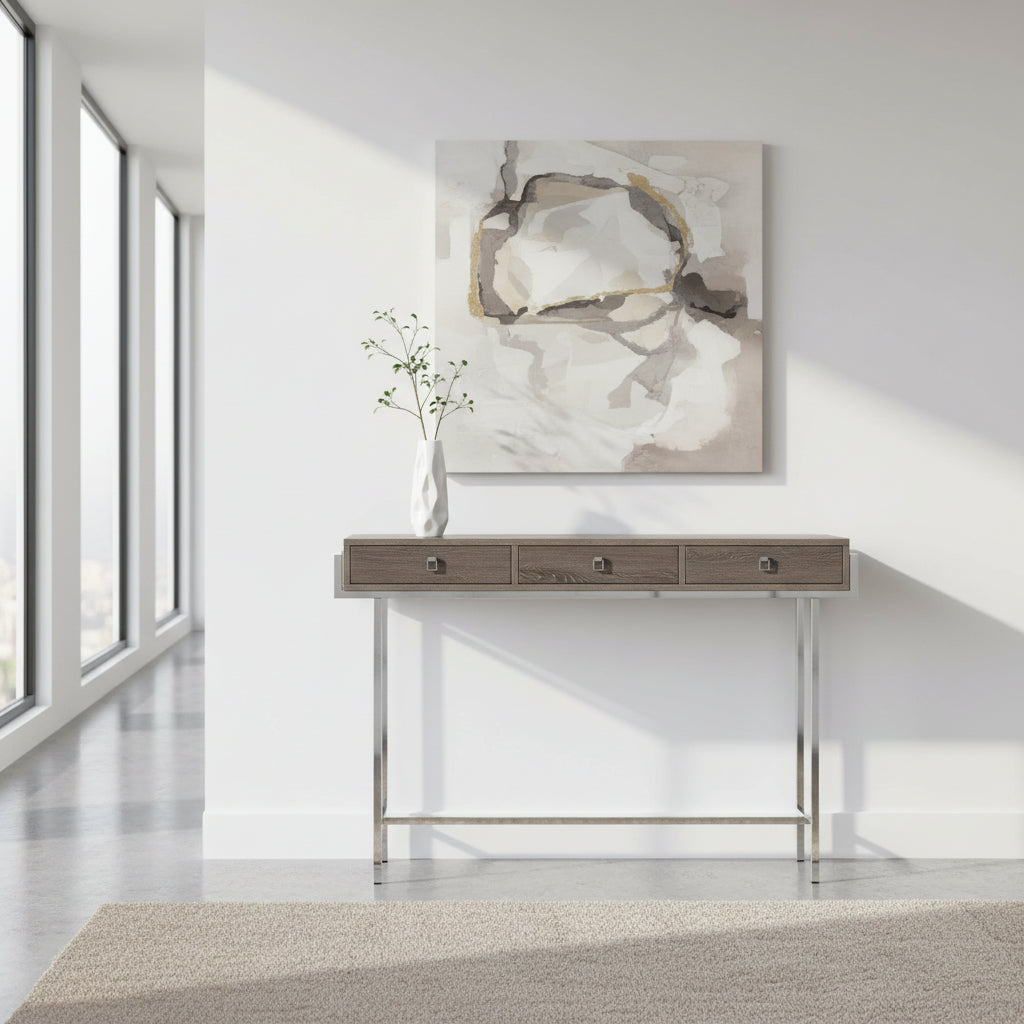 TABLE D'APPOINT - 48"L / BLANC BRILLANT / MÉTAL CHROME