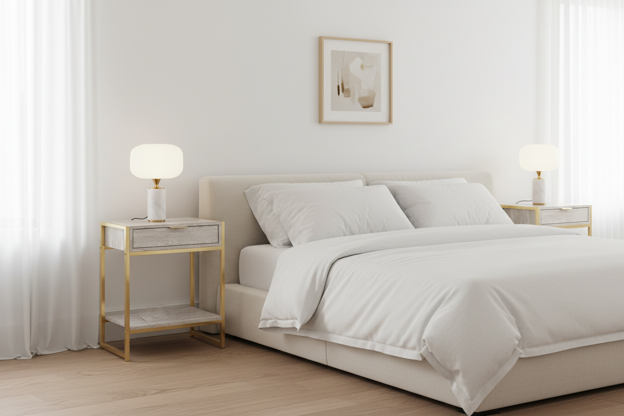 TABLE D'APPOINT - 24"H / BLANC BRILLANT / MÉTAL CHROME