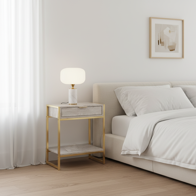 TABLE D'APPOINT - 24"H / BLANC BRILLANT / MÉTAL CHROME