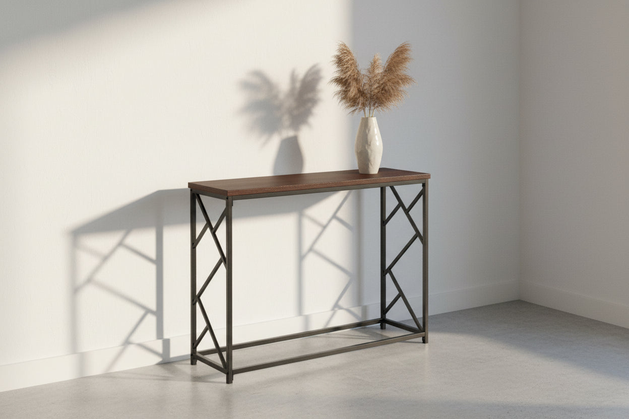 ACCENT TABLE - 44"L / GREY / BLACK METAL HALL CONSOLE