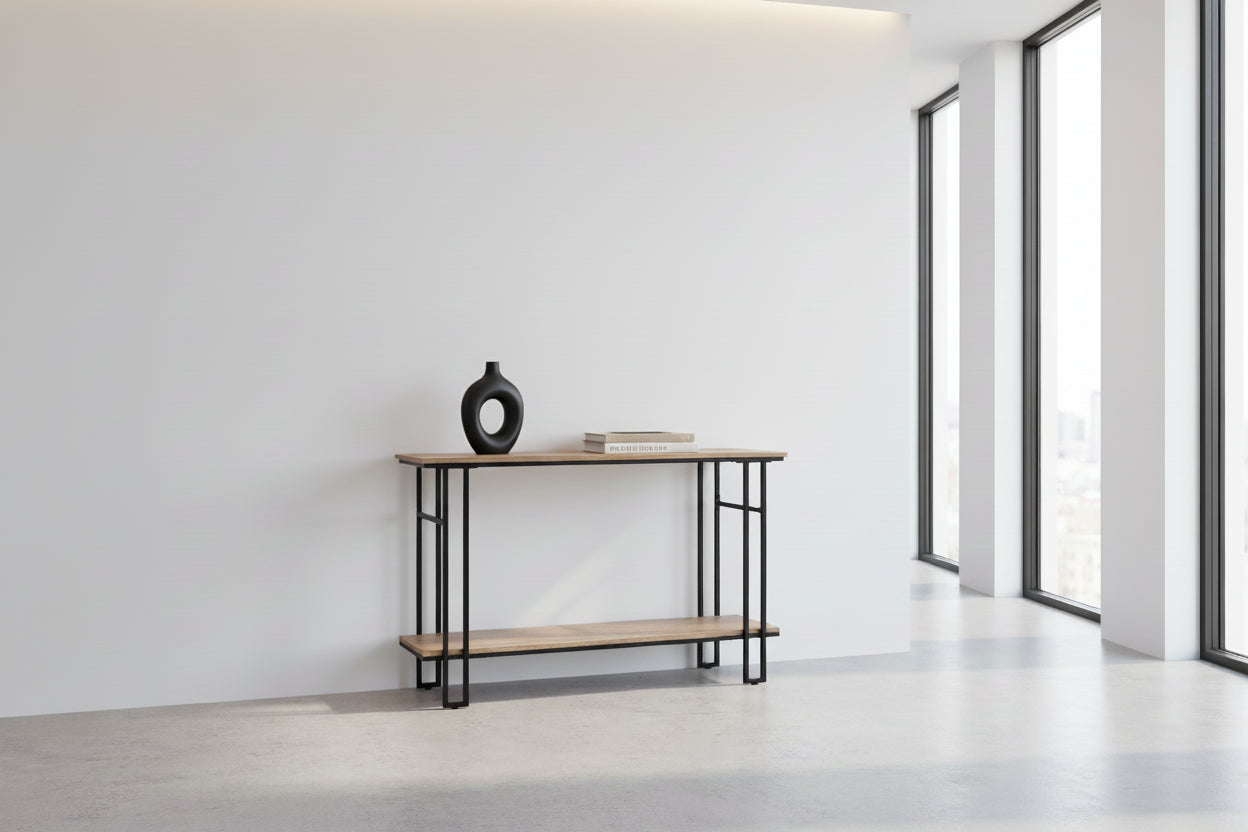 ACCENT TABLE - 48"L / GREY / BLACK METAL HALL CONSOLE