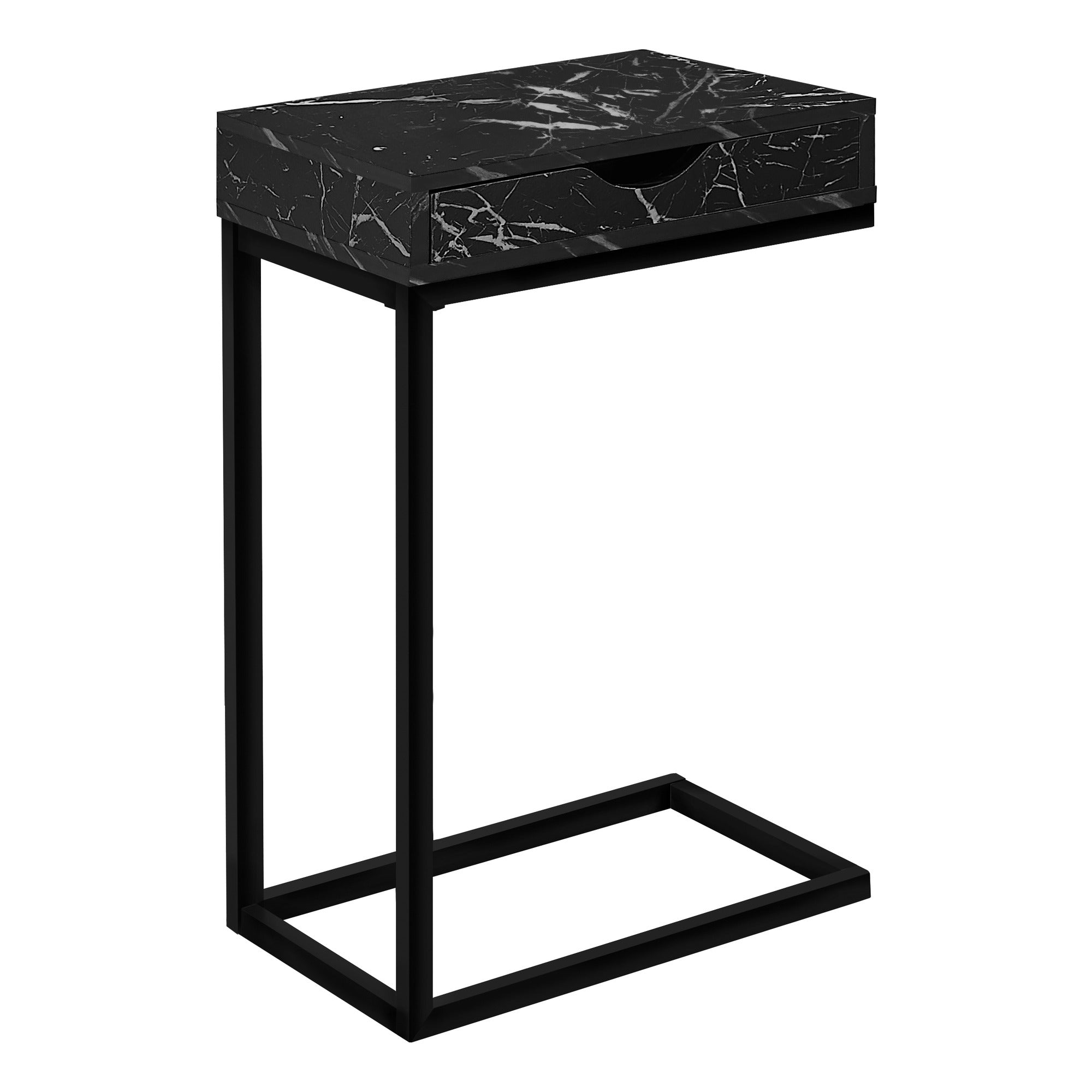 ACCENT TABLE - BLACK / BLACK METAL WITH A DRAWER