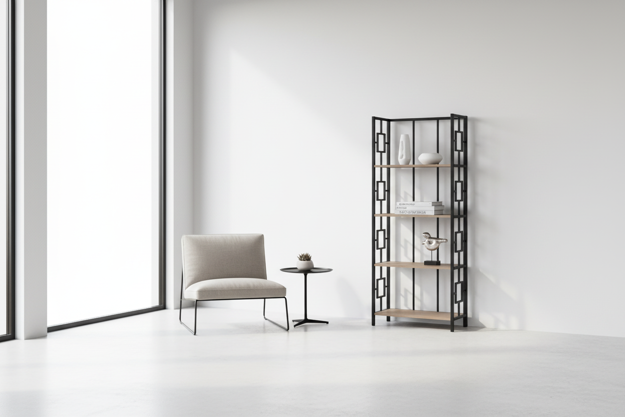 BOOKCASE - 62"H / BLACK / BLACK METAL ETAGERE