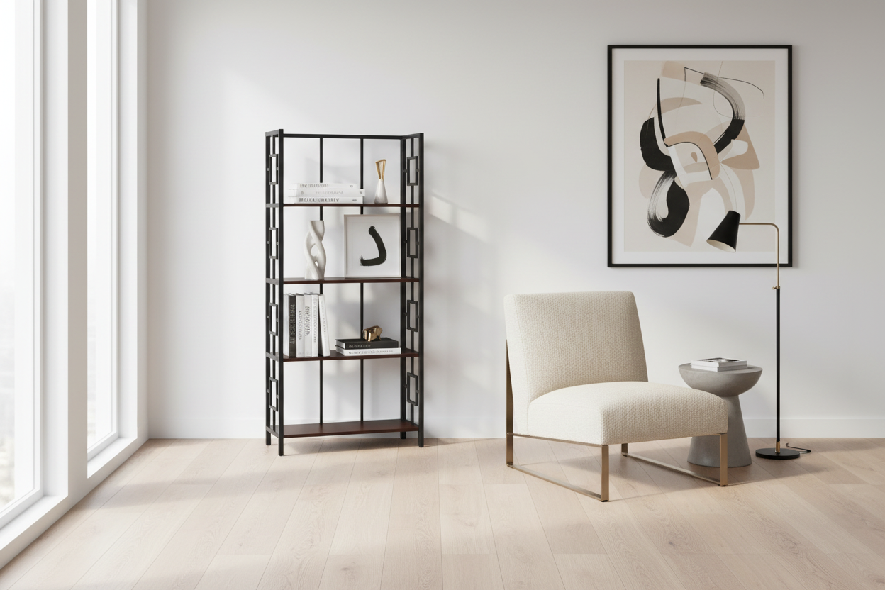 BOOKCASE - 62"H / BLACK / BLACK METAL ETAGERE