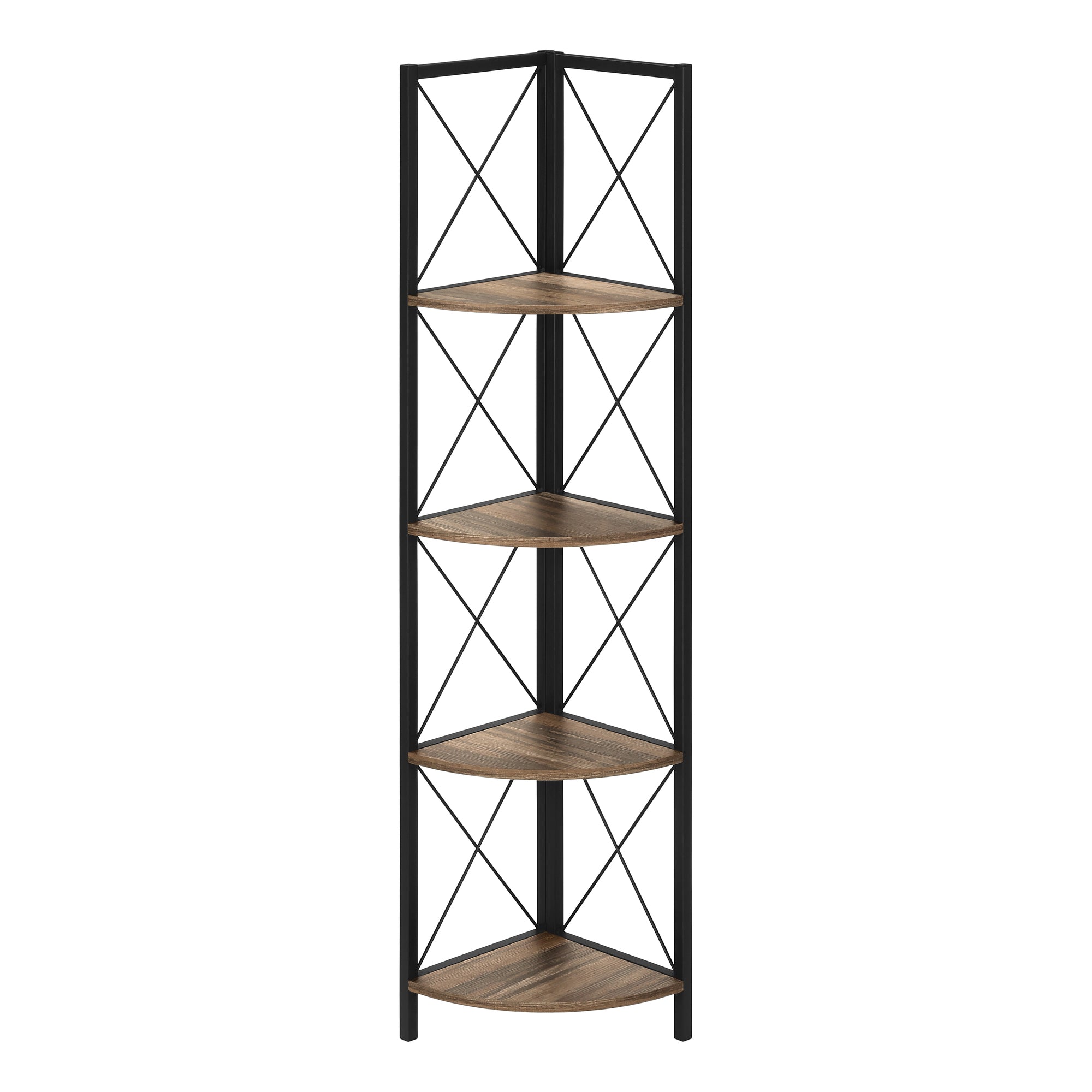BOOKCASE - 60"H / ESPRESSO / BLACK METAL CORNER ETAGERE