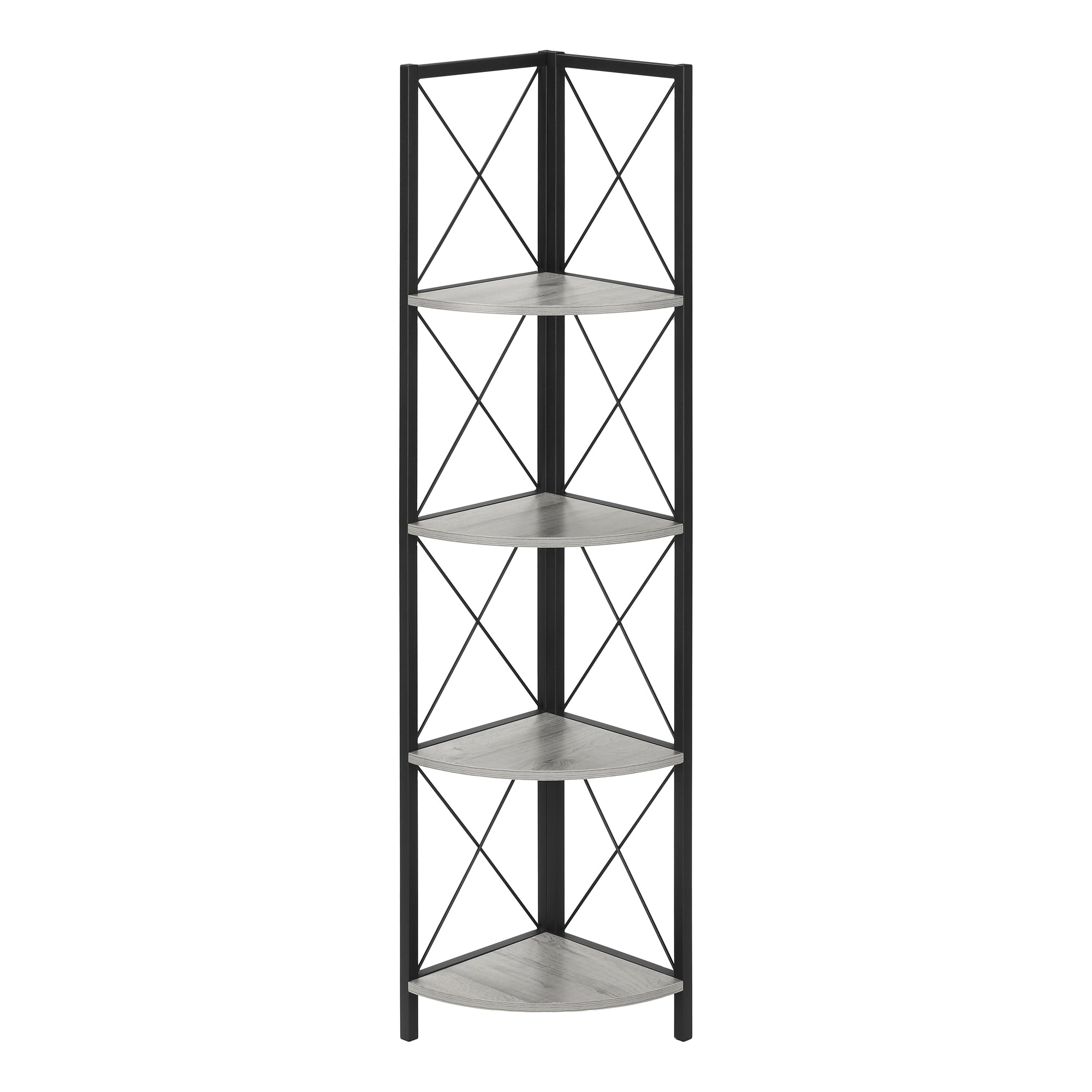 BOOKCASE - 60"H / ESPRESSO / BLACK METAL CORNER ETAGERE