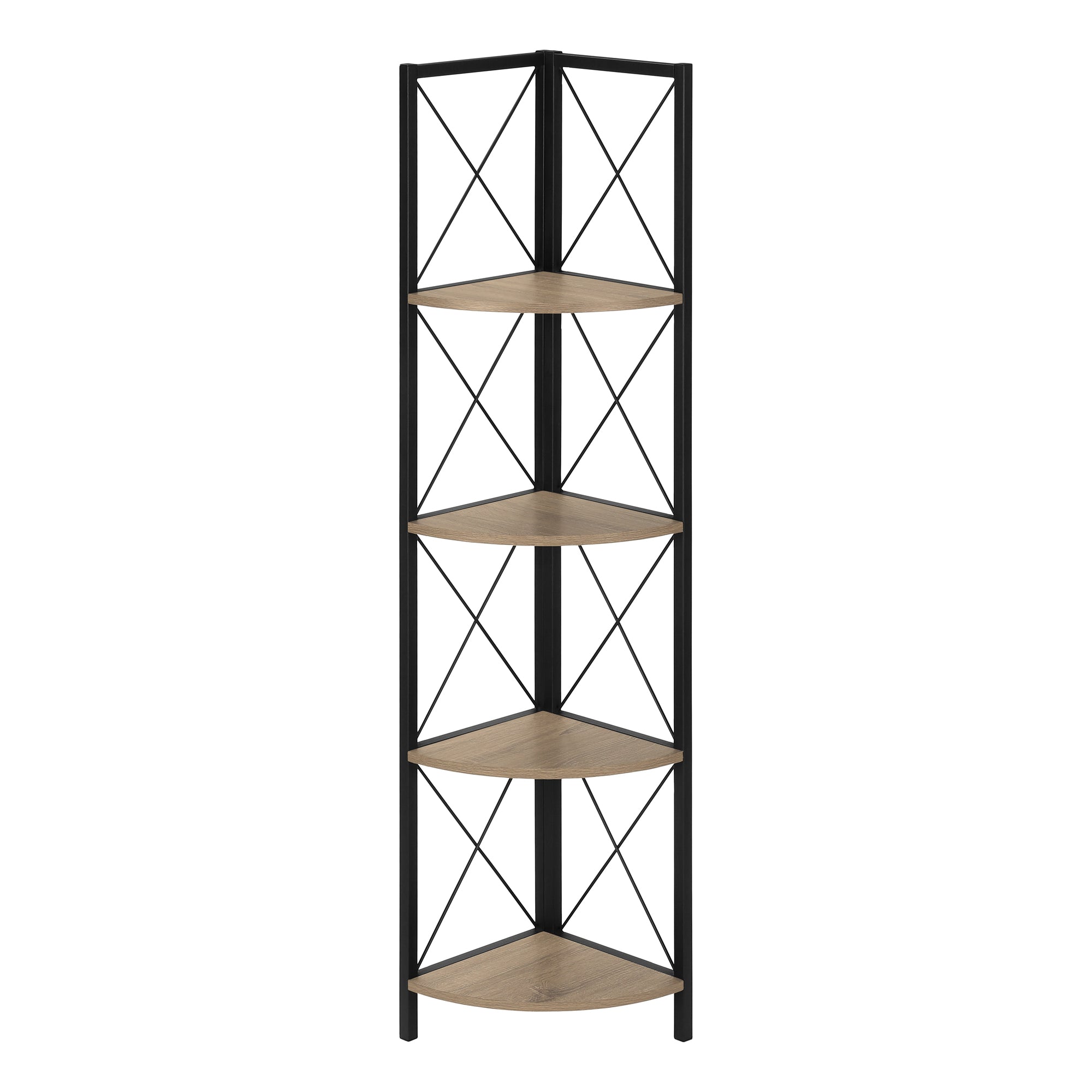 BOOKCASE - 60"H / ESPRESSO / BLACK METAL CORNER ETAGERE