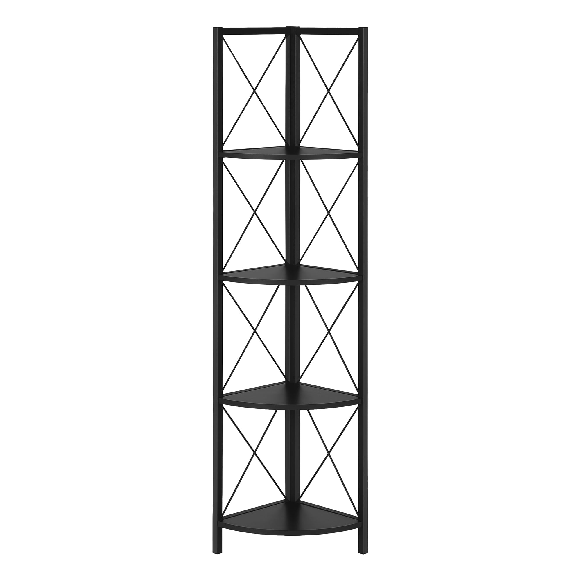 BOOKCASE - 60"H / ESPRESSO / BLACK METAL CORNER ETAGERE