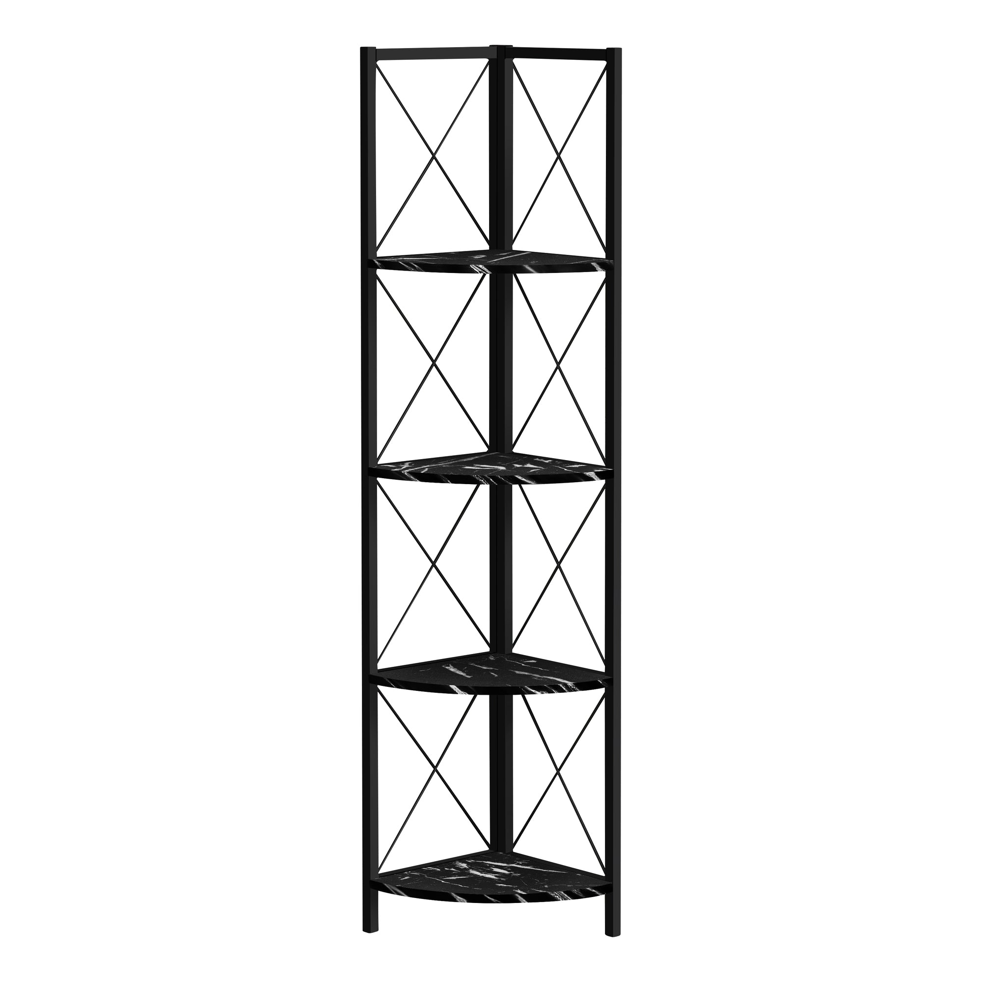 BOOKCASE - 60"H / ESPRESSO / BLACK METAL CORNER ETAGERE