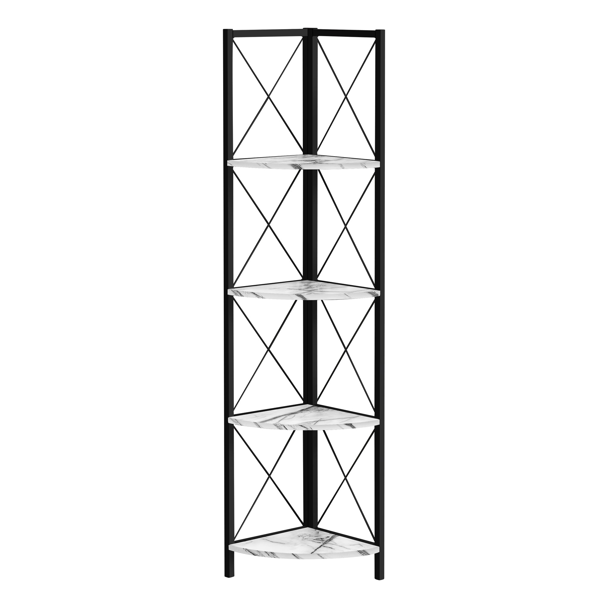 BOOKCASE - 60"H / ESPRESSO / BLACK METAL CORNER ETAGERE