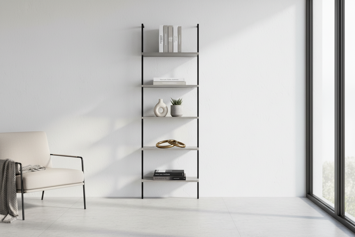 BOOKCASE - 72"H LADDER BROWN RECLAIMED / BLACK METAL