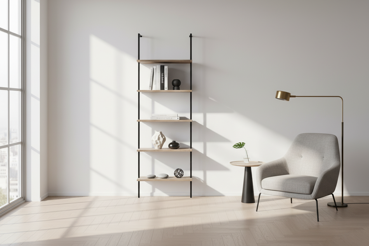 BOOKCASE - 72"H LADDER BROWN RECLAIMED / BLACK METAL