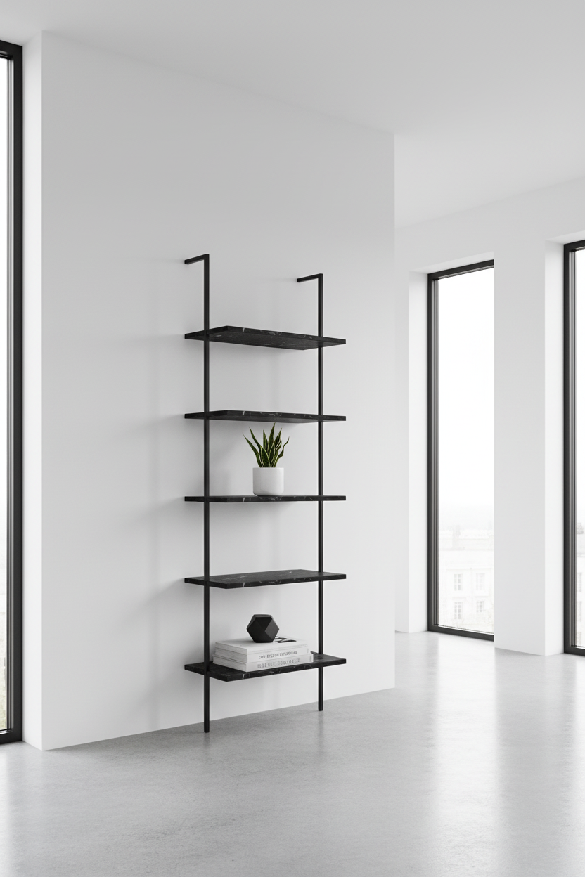 BOOKCASE - 72"H LADDER BROWN RECLAIMED / BLACK METAL