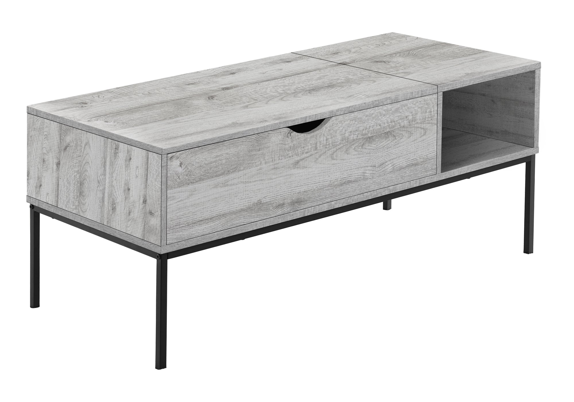 COFFEE TABLE - 42"L / LIFT-TOP DARK TAUPE / BLACK METAL