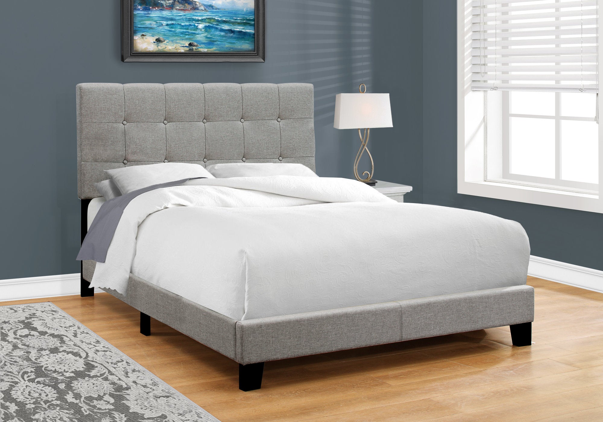 BOUCLE FABRIC UPHOLSTERED FULL SIZE BED FRAME