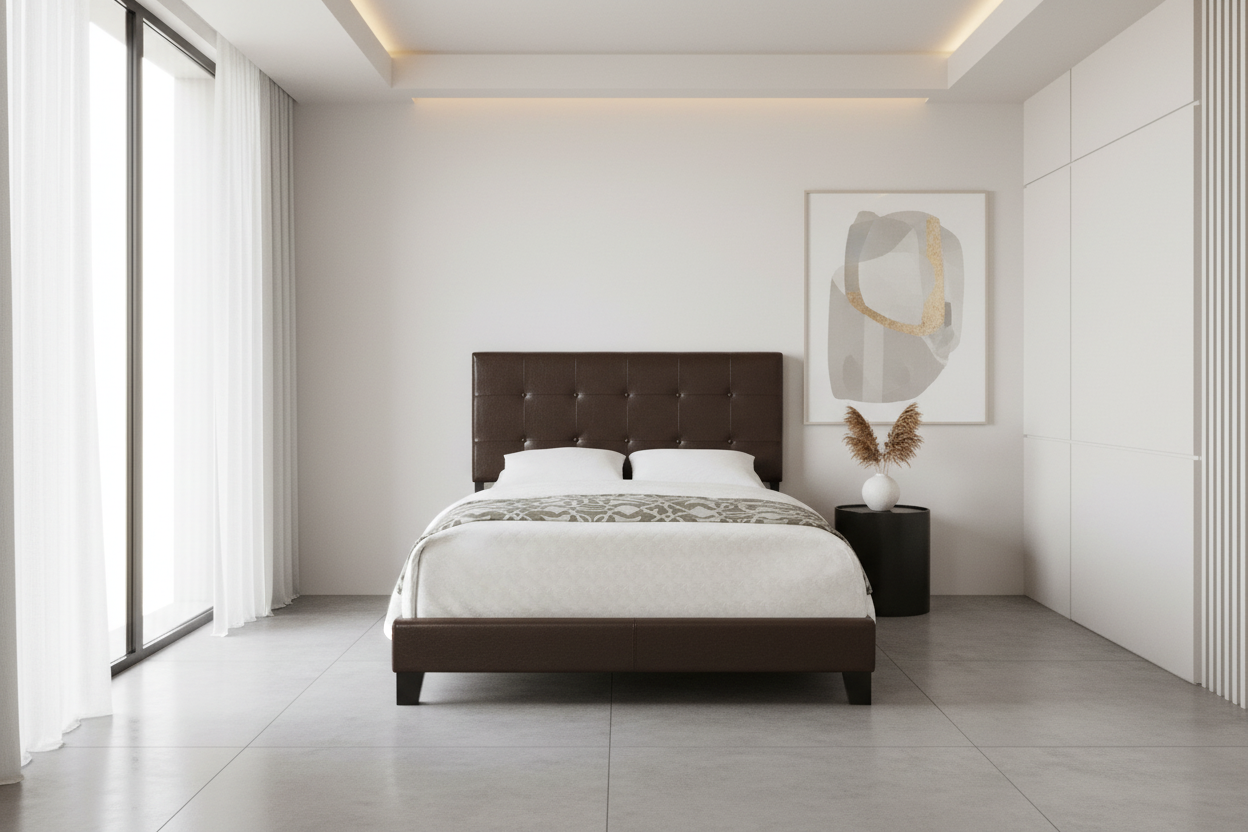 BOUCLE FABRIC UPHOLSTERED FULL SIZE BED FRAME