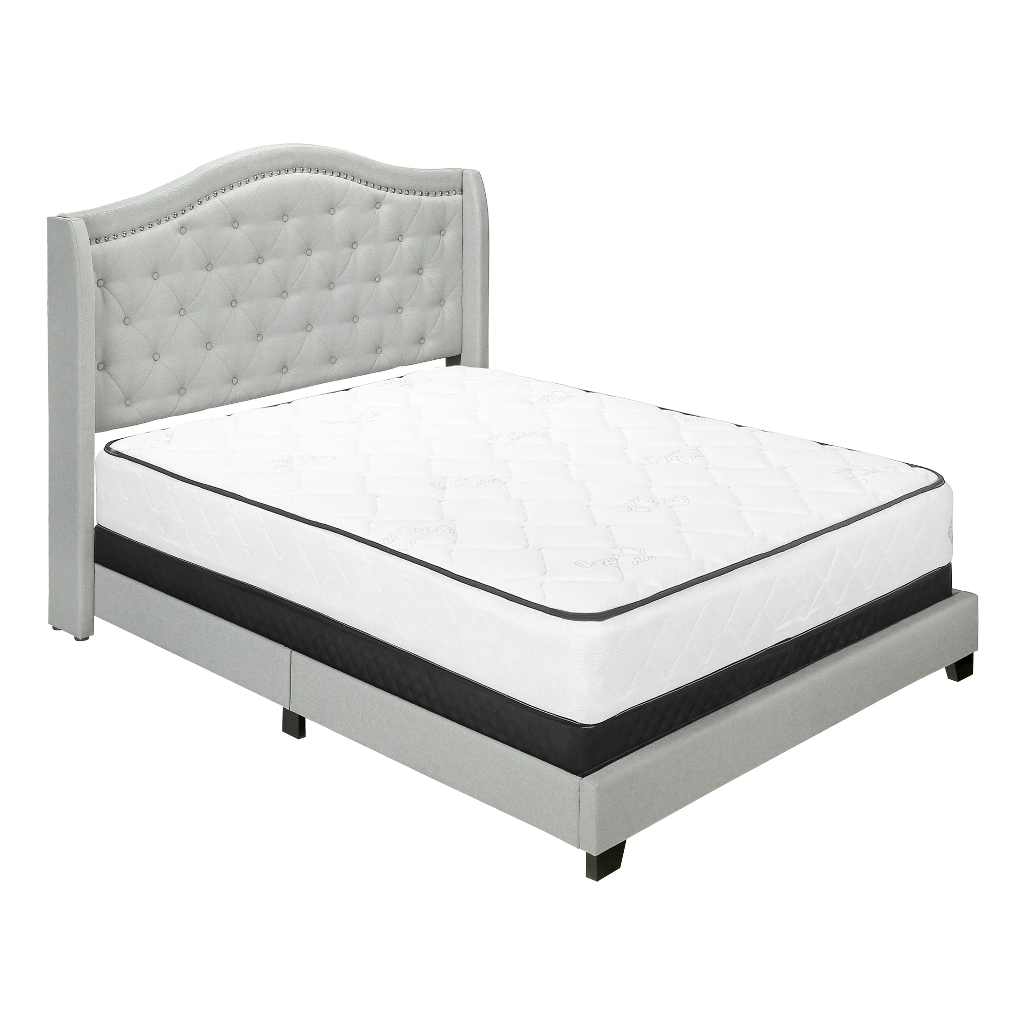 BED - QUEEN SIZE / GREY LINEN WITH CHROME TRIM