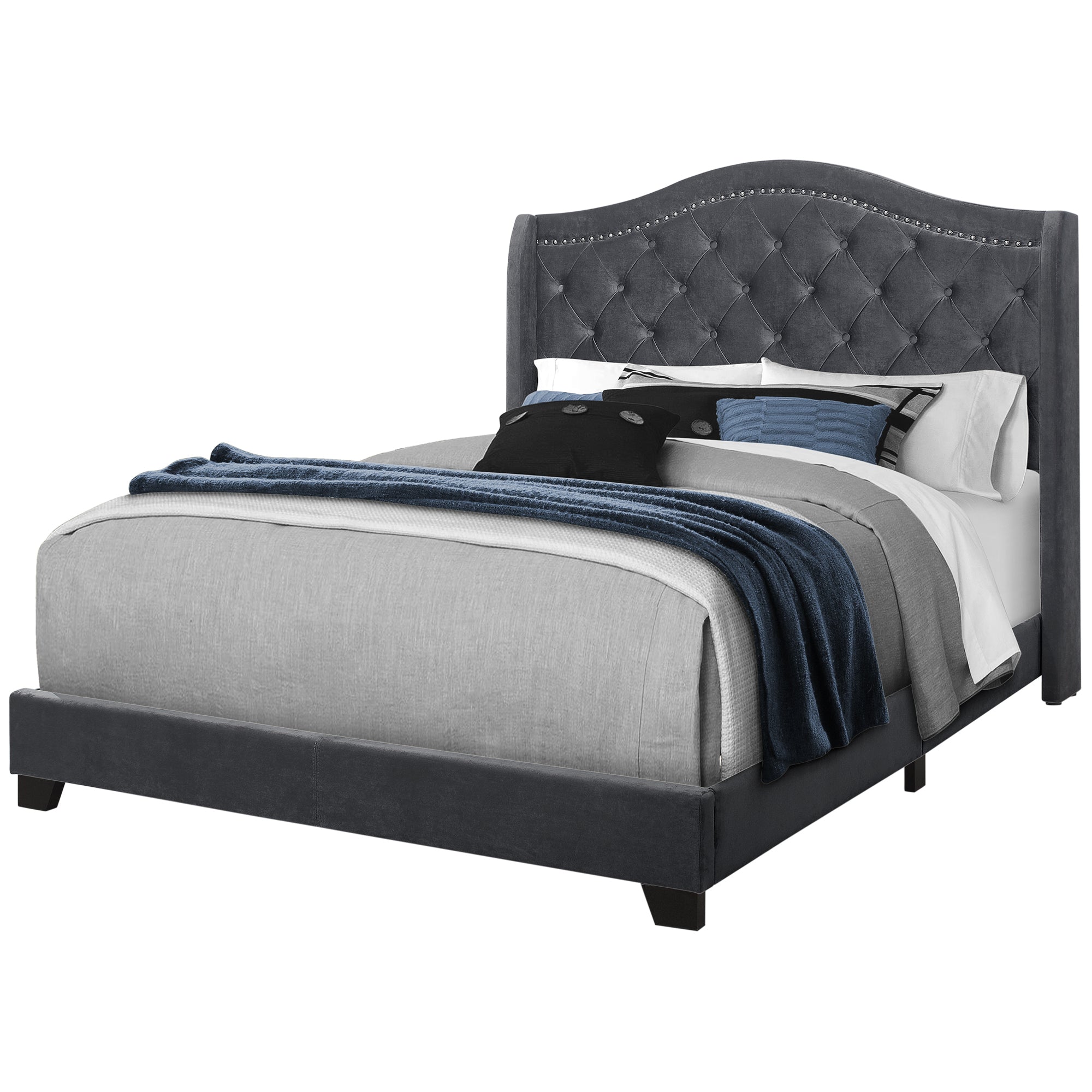 BED - QUEEN SIZE / GREY LINEN WITH CHROME TRIM