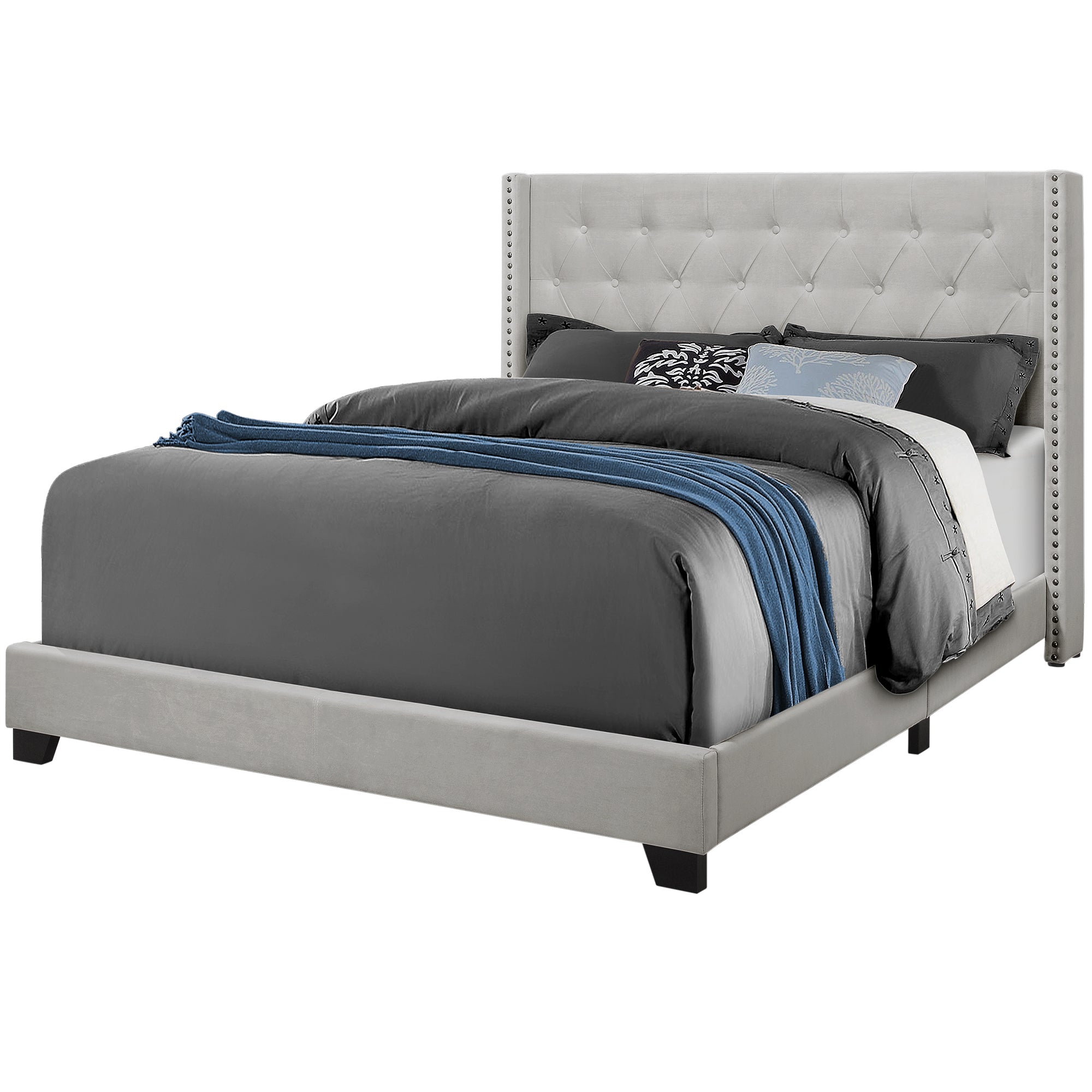 BED - QUEEN SIZE / GREY LINEN WITH CHROME TRIM