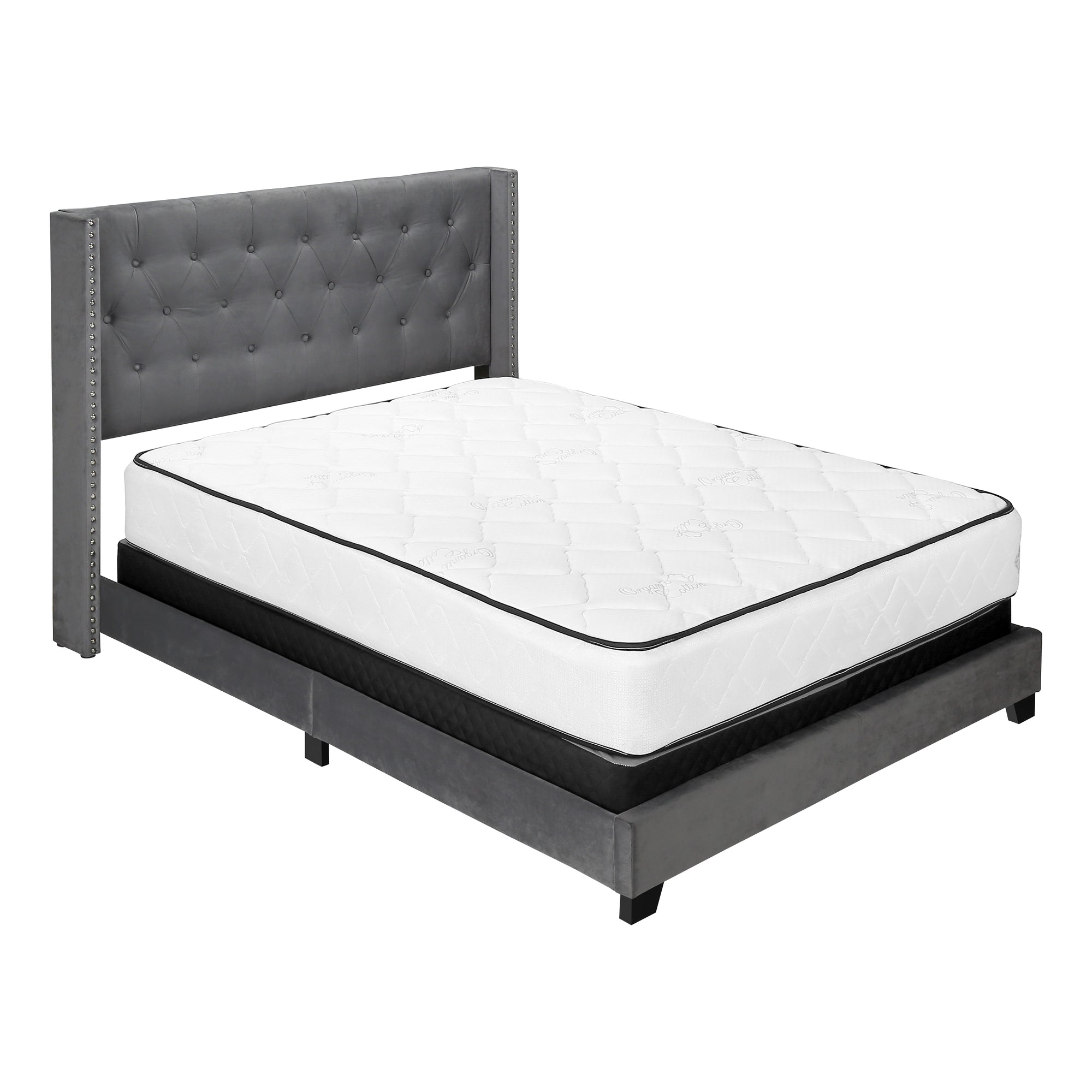 BED - QUEEN SIZE / GREY LINEN WITH CHROME TRIM