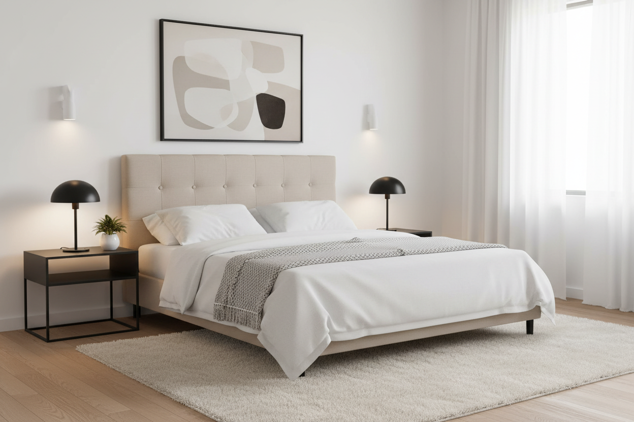 BED - FULL SIZE / BROWN LEATHER-LOOK HEADBOARD ONLY